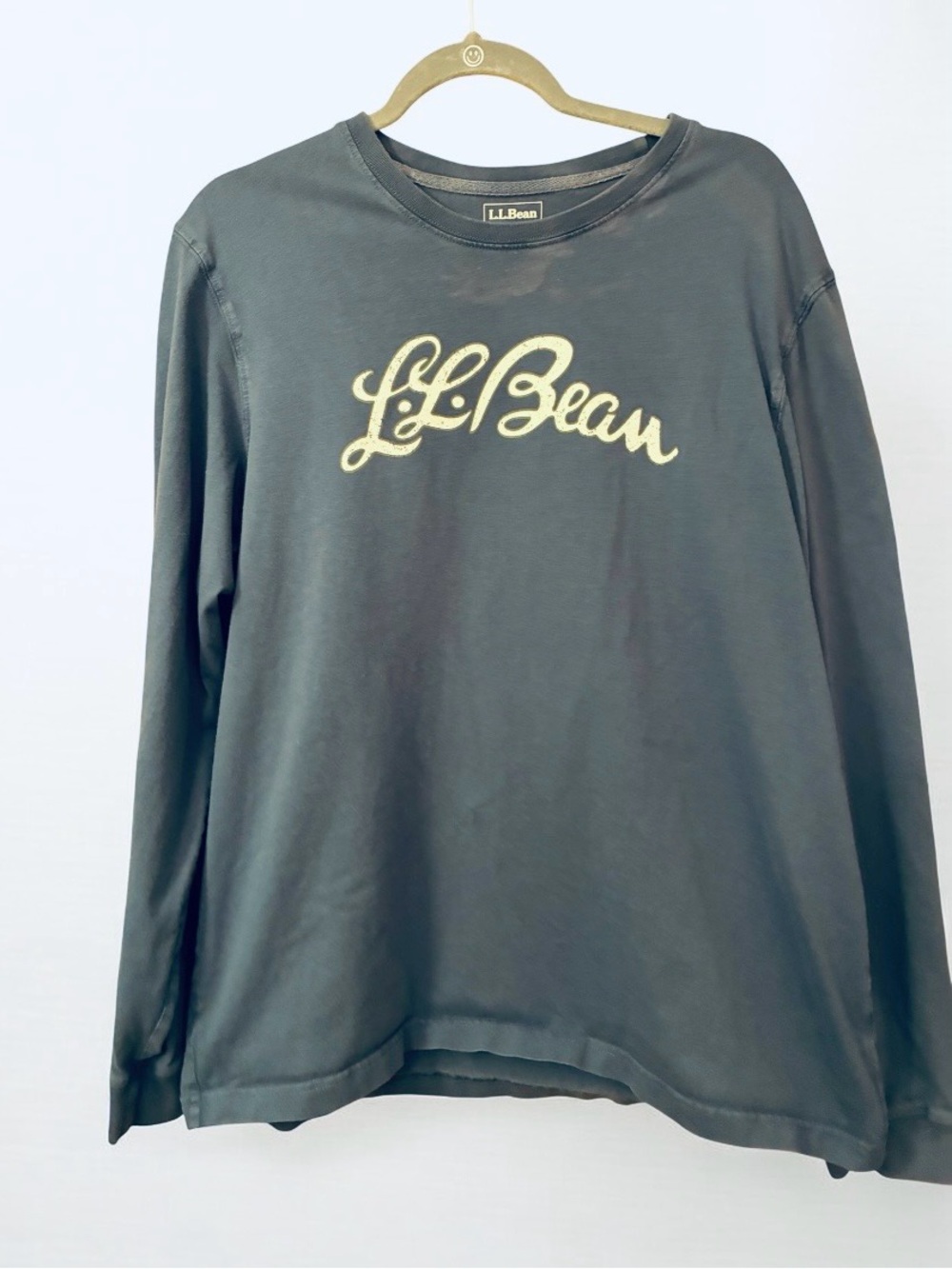 L.L.Bean Long Sleeve Logo Tee  blue with Cream Script